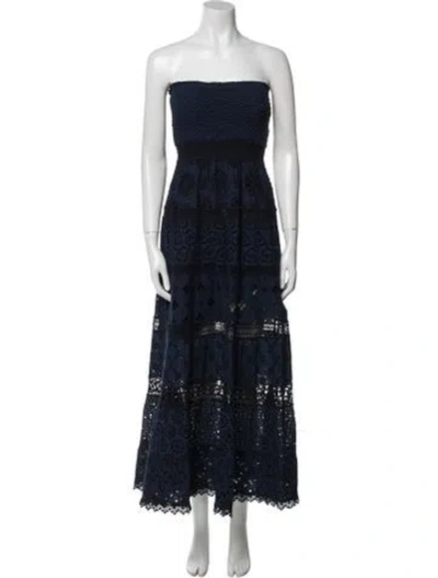 Pre-owned Temptation Positano Lace Pattern Midi Length Dress In Blue