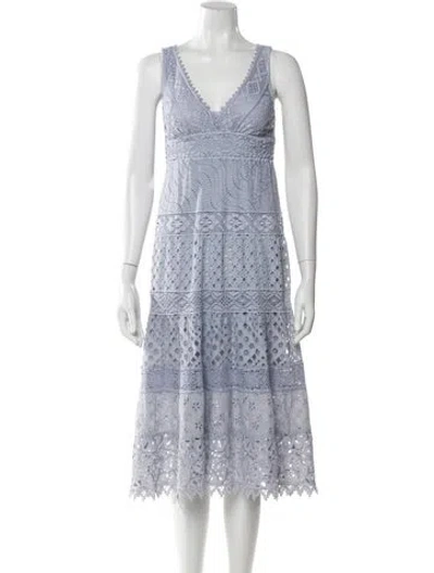 Pre-owned Temptation Positano Lace Pattern Midi Length Dress In Blue