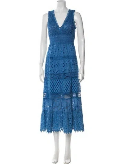 Pre-owned Temptation Positano Lace Pattern Midi Length Dress In Blue