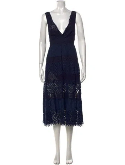 Pre-owned Temptation Positano Lace Pattern Midi Length Dress In Blue
