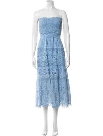 Pre-owned Temptation Positano Lace Pattern Midi Length Dress In Blue