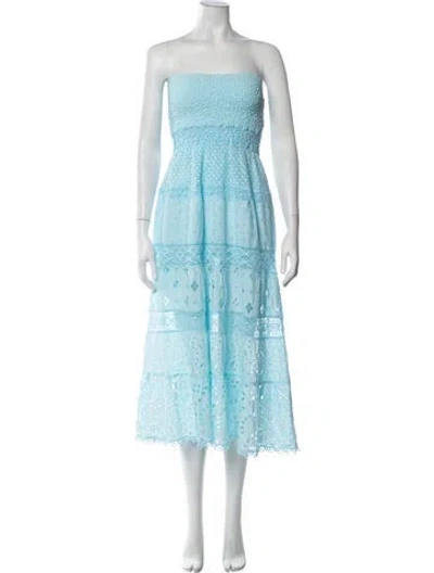 Pre-owned Temptation Positano Lace Pattern Midi Length Dress In Blue