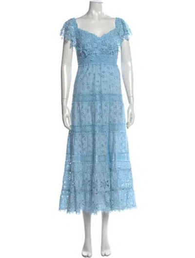 Pre-owned Temptation Positano Lace Pattern Midi Length Dress In Blue
