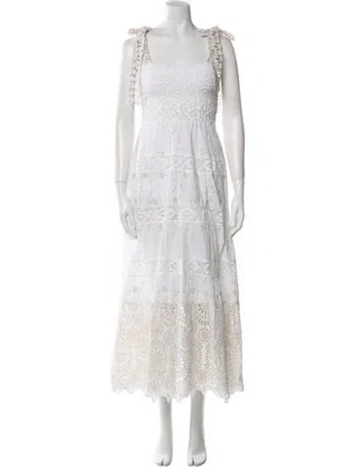 Pre-owned Temptation Positano Lace Pattern Midi Length Dress In Neutral