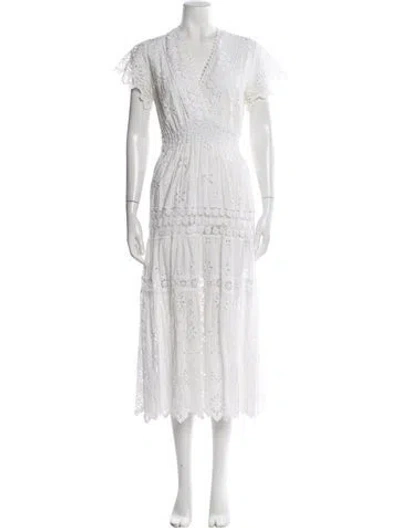 Pre-owned Temptation Positano Lace Pattern Midi Length Dress In Neutral