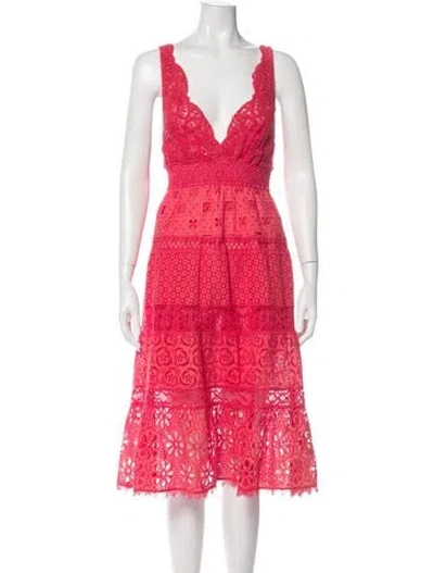 Pre-owned Temptation Positano Lace Pattern Midi Length Dress In Red