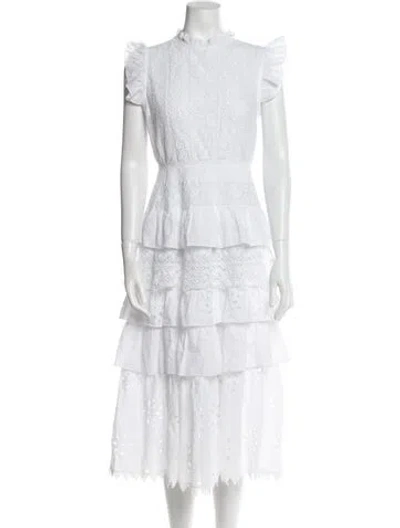 Pre-owned Temptation Positano Lace Pattern Midi Length Dress In White