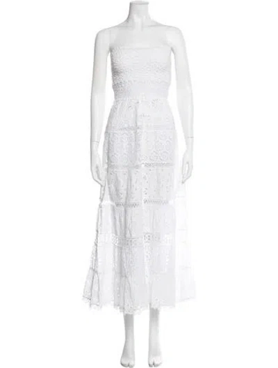Pre-owned Temptation Positano Lace Pattern Midi Length Dress In White
