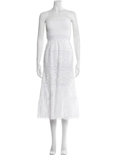 Pre-owned Temptation Positano Lace Pattern Midi Length Dress In White
