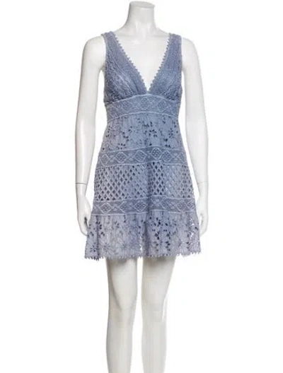Pre-owned Temptation Positano Lace Pattern Mini Dress In Blue