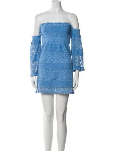 Pre-owned Temptation Positano Lace Pattern Mini Dress In Blue