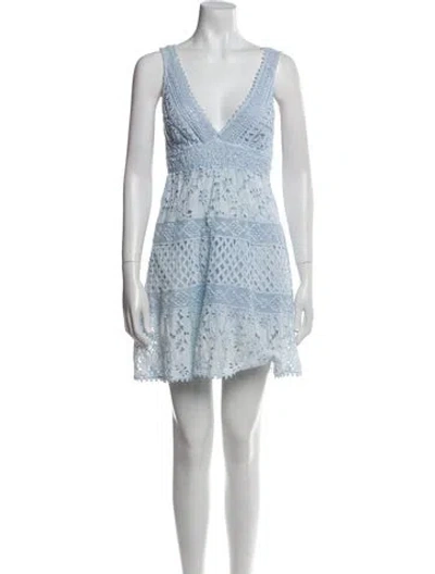 Pre-owned Temptation Positano Lace Pattern Mini Dress In Blue