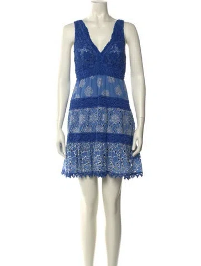 Pre-owned Temptation Positano Lace Pattern Mini Dress In Blue