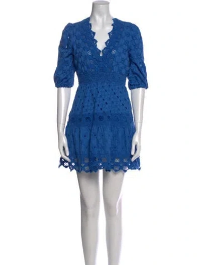 Pre-owned Temptation Positano Lace Pattern Mini Dress In Blue