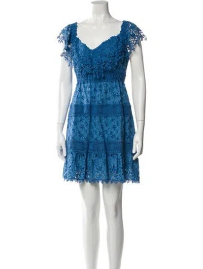 Pre-owned Temptation Positano Lace Pattern Mini Dress In Blue