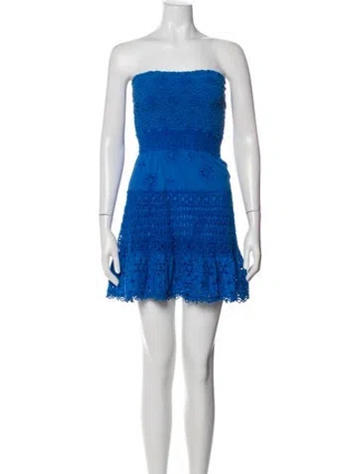 Pre-owned Temptation Positano Lace Pattern Mini Dress In Blue