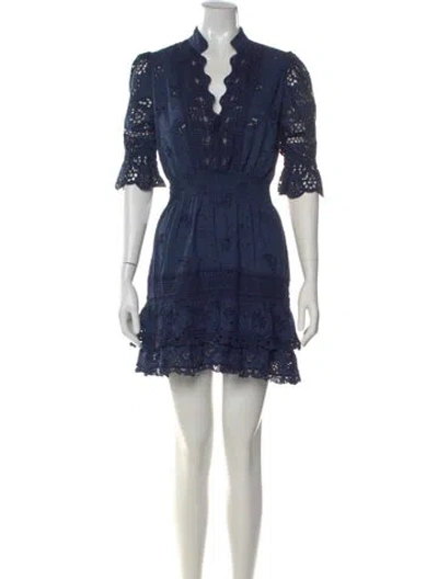Pre-owned Temptation Positano Lace Pattern Mini Dress In Blue