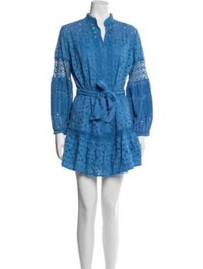 Pre-owned Temptation Positano Lace Pattern Mini Dress In Blue