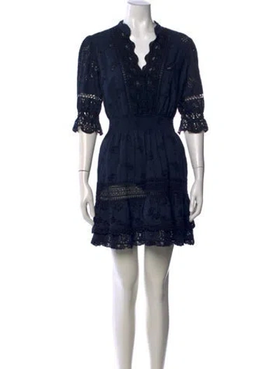 Pre-owned Temptation Positano Lace Pattern Mini Dress In Blue