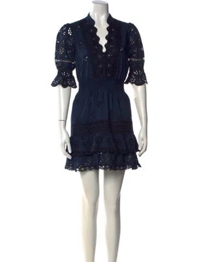 Pre-owned Temptation Positano Lace Pattern Mini Dress In Blue