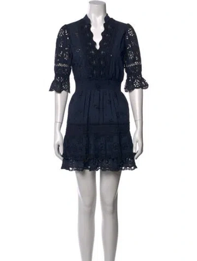 Pre-owned Temptation Positano Lace Pattern Mini Dress In Blue