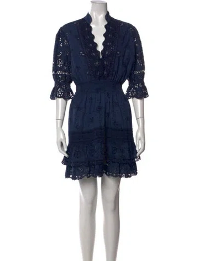 Pre-owned Temptation Positano Lace Pattern Mini Dress In Blue