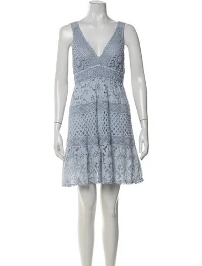 Pre-owned Temptation Positano Lace Pattern Mini Dress In Blue