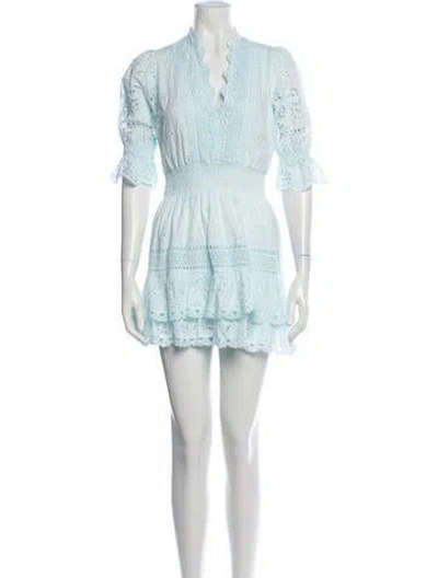 Pre-owned Temptation Positano Lace Pattern Mini Dress In Blue