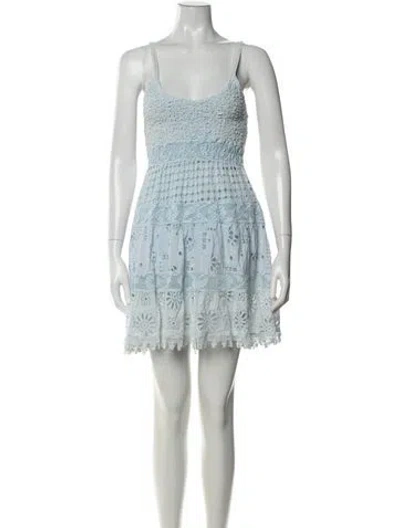 Pre-owned Temptation Positano Lace Pattern Mini Dress In Blue