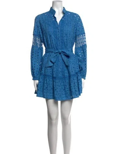 Pre-owned Temptation Positano Lace Pattern Mini Dress In Blue