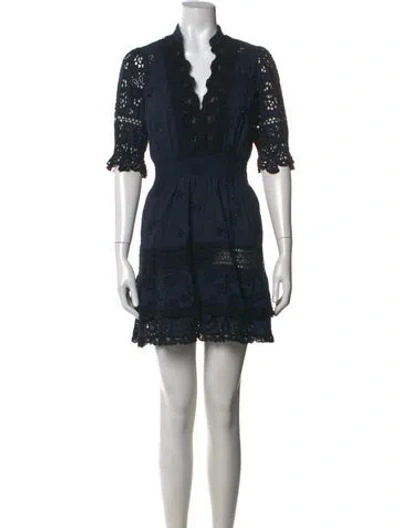 Pre-owned Temptation Positano Lace Pattern Mini Dress In Blue