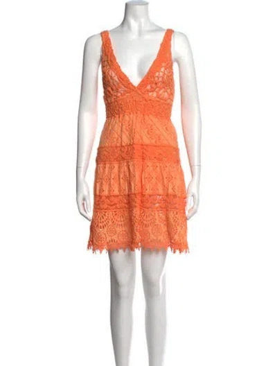 Pre-owned Temptation Positano Lace Pattern Mini Dress In Orange