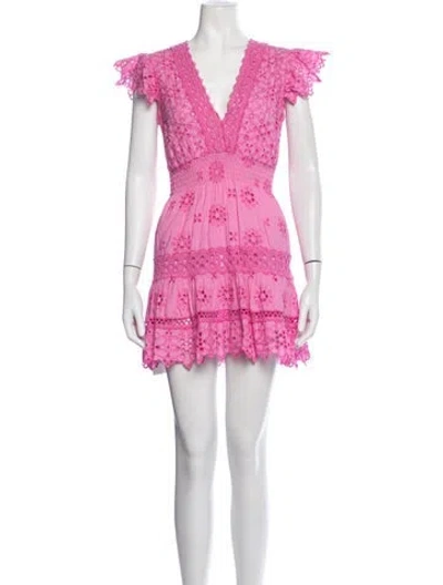 Pre-owned Temptation Positano Lace Pattern Mini Dress In Pink