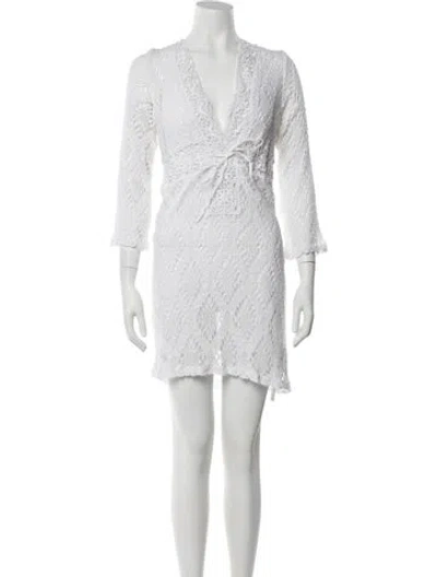 Pre-owned Temptation Positano Lace Pattern Mini Dress In White