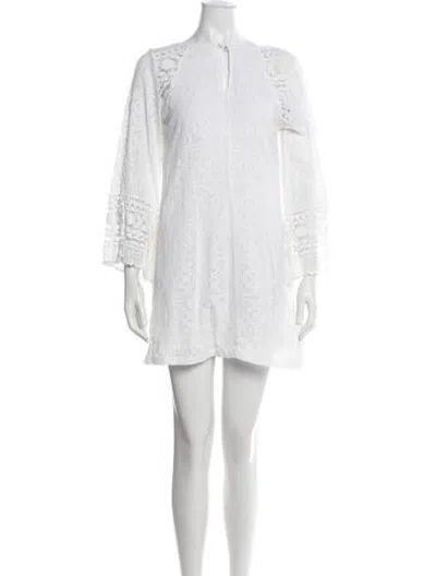 Pre-owned Temptation Positano Lace Pattern Mini Dress In White