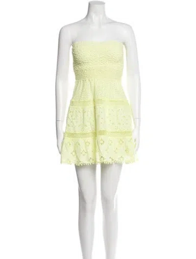 Pre-owned Temptation Positano Lace Pattern Mini Dress In Yellow