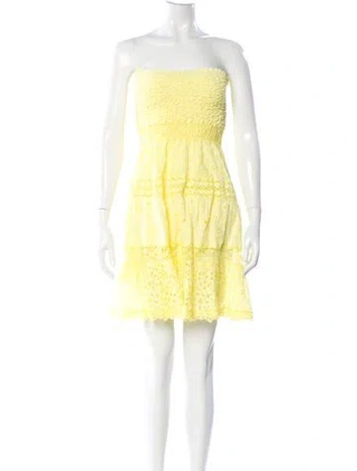 Pre-owned Temptation Positano Lace Pattern Mini Dress In Yellow