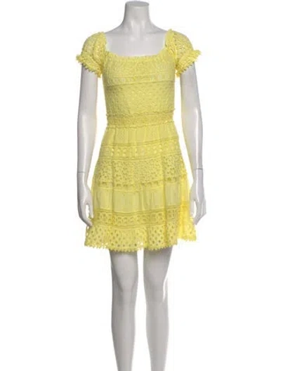 Pre-owned Temptation Positano Lace Pattern Mini Dress In Yellow