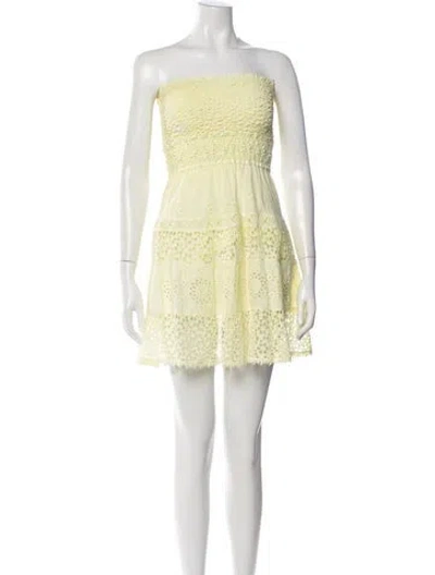 Pre-owned Temptation Positano Lace Pattern Mini Dress In Yellow