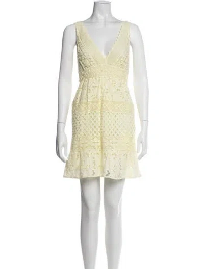 Pre-owned Temptation Positano Lace Pattern Mini Dress In Yellow