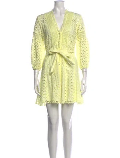 Pre-owned Temptation Positano Lace Pattern Mini Dress In Yellow