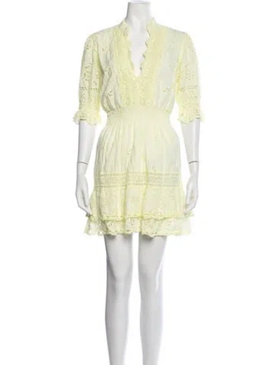 Pre-owned Temptation Positano Lace Pattern Mini Dress In Yellow