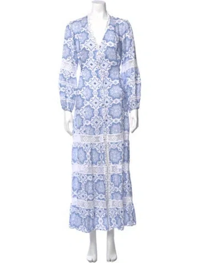 Pre-owned Temptation Positano Linen Long Dress In Blue