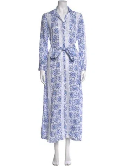 Pre-owned Temptation Positano Linen Long Dress In Blue