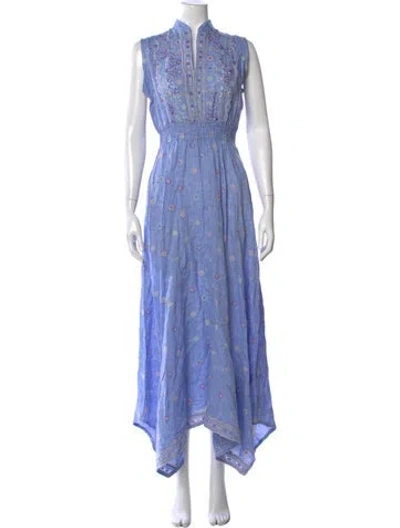 Pre-owned Temptation Positano Linen Long Dress In Blue