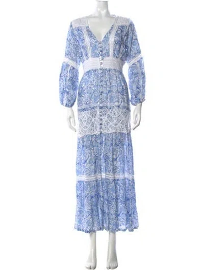 Pre-owned Temptation Positano Linen Long Dress In Blue