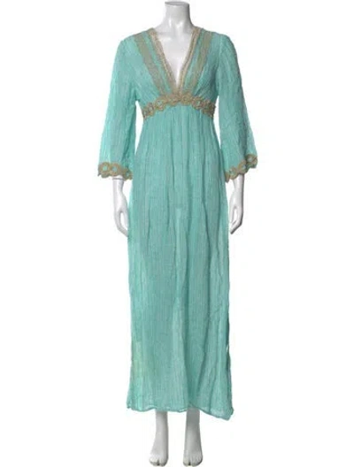 Pre-owned Temptation Positano Linen Long Dress In Blue