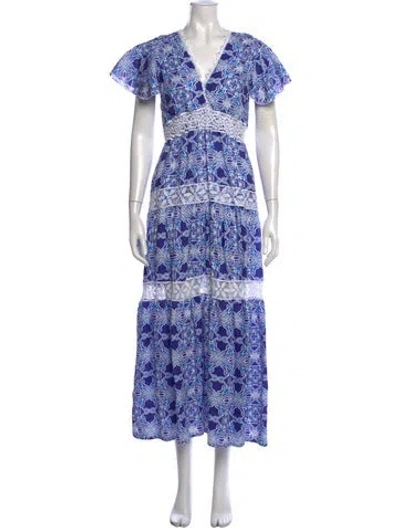 Pre-owned Temptation Positano Linen Long Dress In Blue