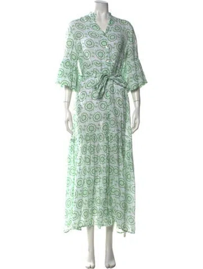 Pre-owned Temptation Positano Linen Long Dress In Green