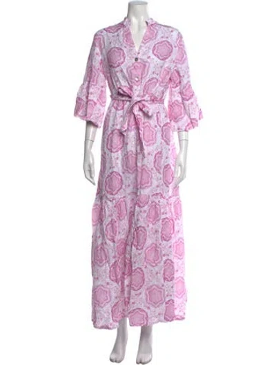 Pre-owned Temptation Positano Linen Long Dress In Multicolor